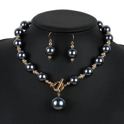 Wholesale Diamond Imitation Pearl Earrings Necklace Jewelry Set